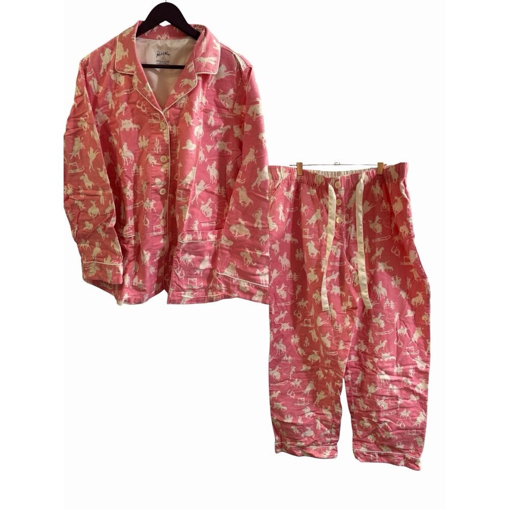 Nick and Nora Pink With Ivory Rodeo Round Up 100% Cotton Flannel Pajama Set 2X
